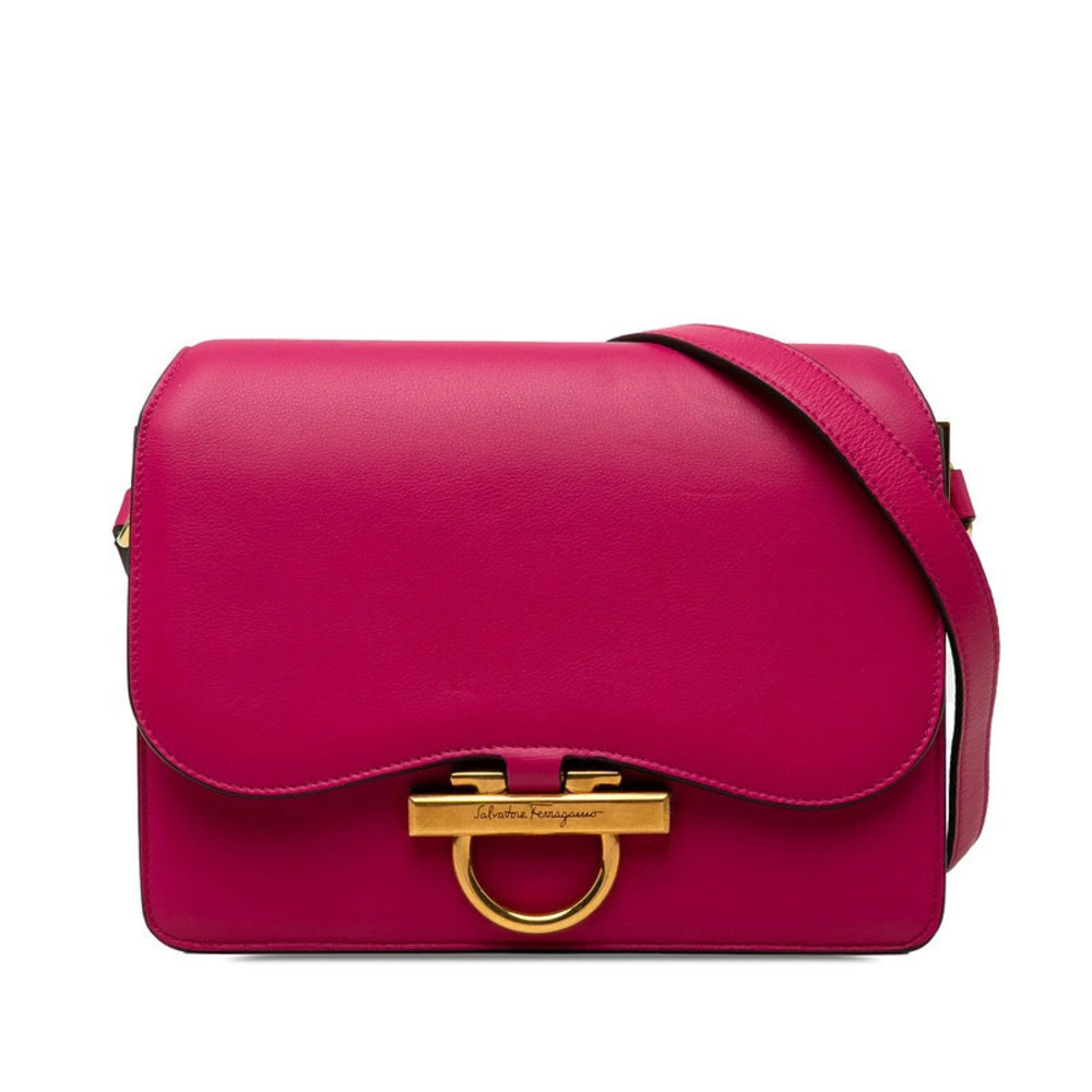 Salvatore Ferragamo Gancini Shoulder Bag Pink Leather